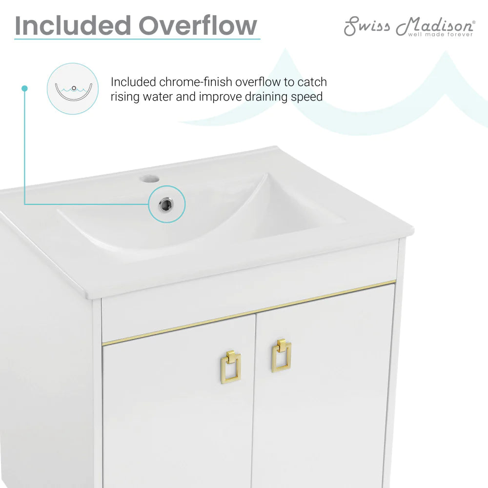 Lumiere 24" Freestanding, Bathroom Vanity in Glossy White and Gold
