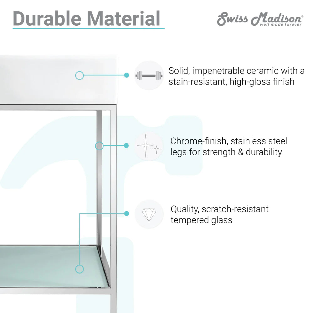 Pierre 19.5 Single, Freestanding, Open Shelf, Chrome Metal Frame Bathroom Vanity