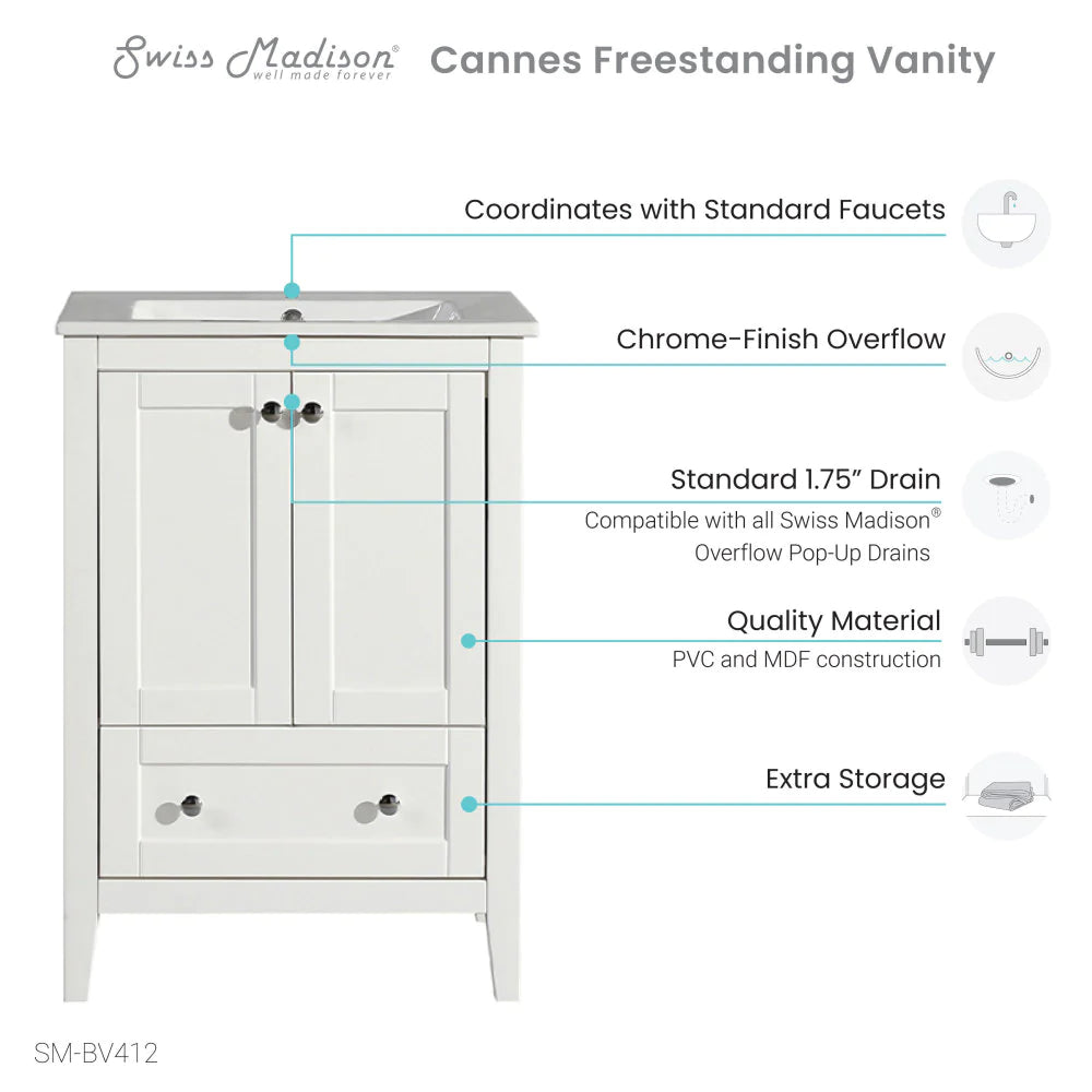 Cannes 24 Single, Two Doors, One Drawer, Bathroom Vanity