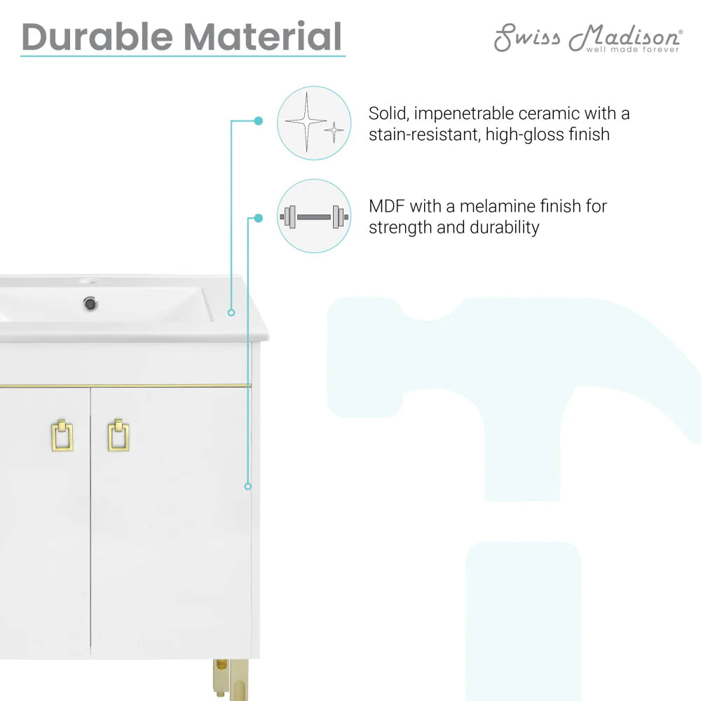 Lumiere 24" Freestanding, Bathroom Vanity in Glossy White and Gold