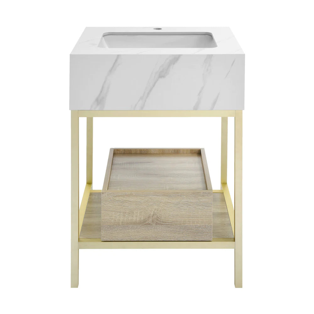 Beau 24" Freestanding, Bathroom Vanity in Oak and Calacatta