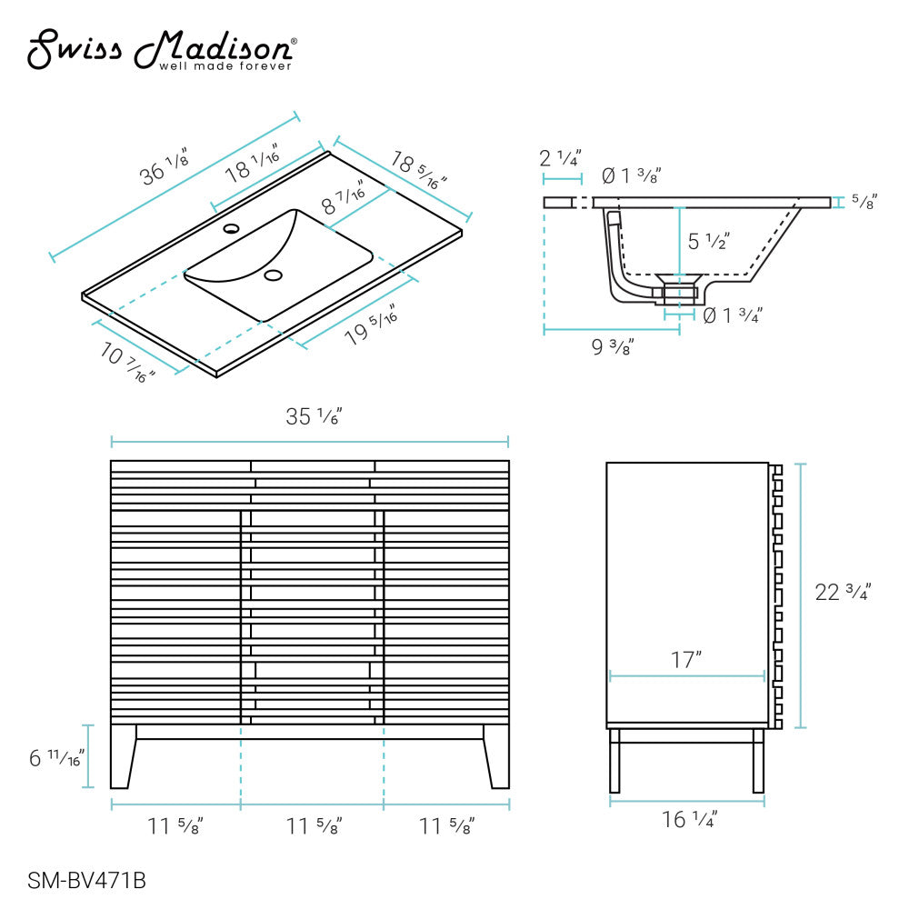 Cascade 36" Bathroom Vanity in Black