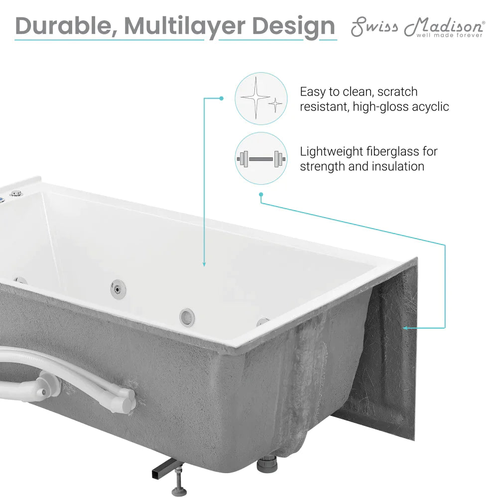 Avancer 60" x 36" Right-Hand Drain Rectangular Alcove Whirlpool Bathtub with Apron