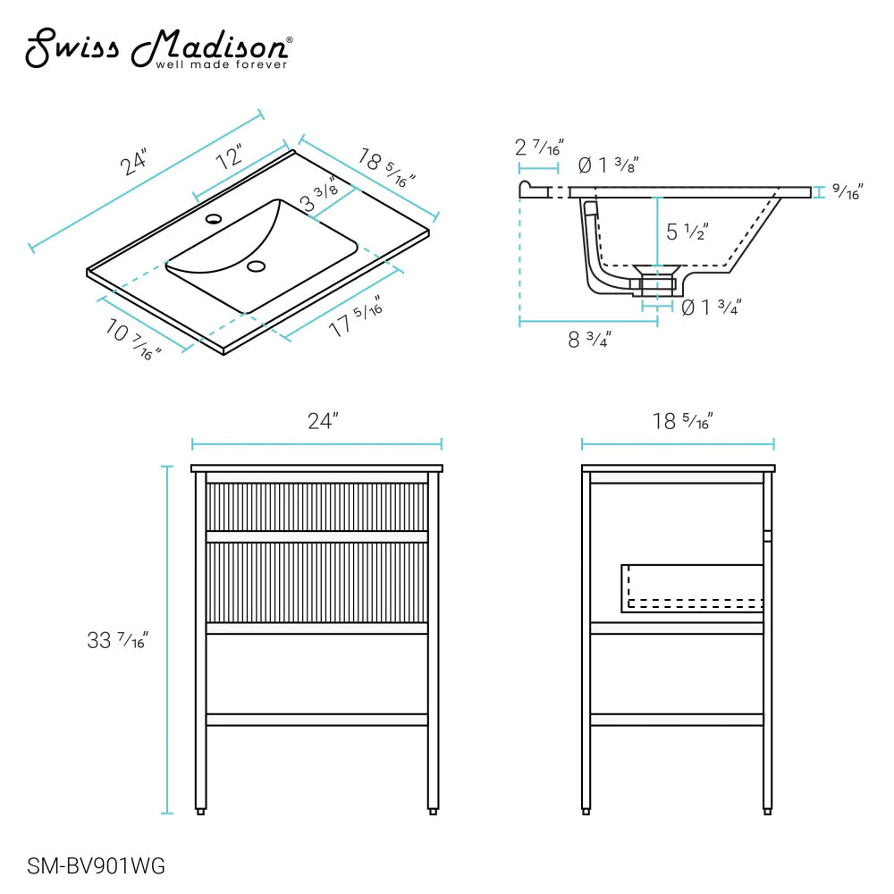 Cache 24" Freestanding, Bathroom Vanity in White and Gold