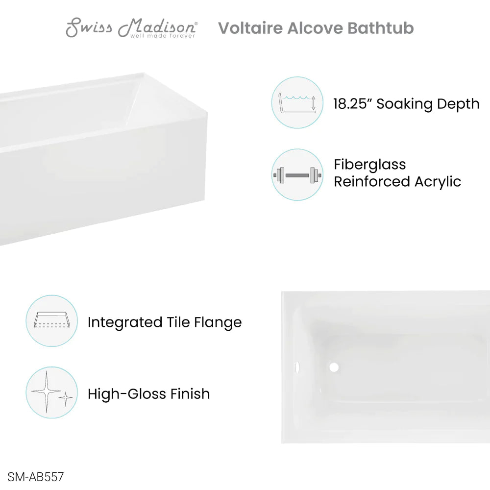 Voltaire 54" X 30" Right-Hand Drain Alcove Bathtub with Apron