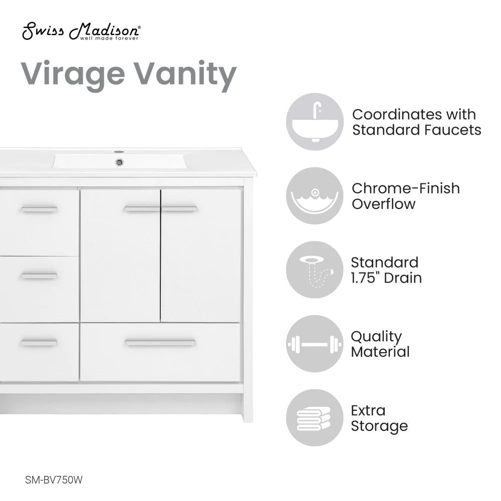 Virage 36 Freestanding, Bathroom Vanity in Glossy White