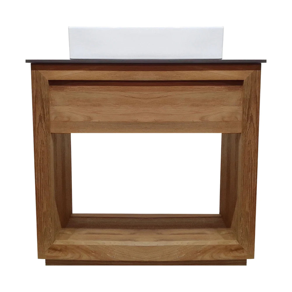 Rennes 36" Reclaimed Wood Vanity in Walnut with Slate Countertop and Single Hole Vessel Sink