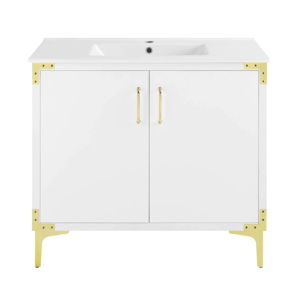 Voltaire 36" Single, Bathroom Vanity in White with Gold Hardware